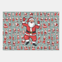 Big Santa Wrapping Paper Flat Sheet Set 3 Geschenkpapier Set