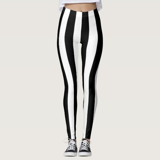 Big Schwarz-weiße vertikale Streifen Leggings (Vorderseite)
