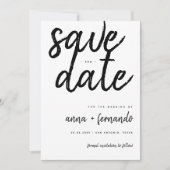 Big Script Schwarz und Weiß Hochzeit Speichern Sie Einladung (Vorderseite)