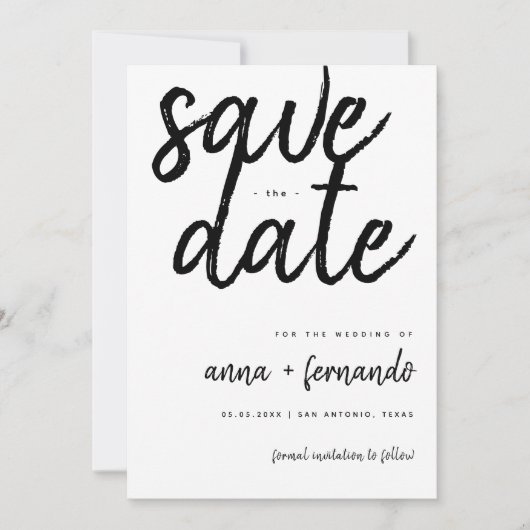 Big Script Schwarz und Weiß Hochzeit Speichern Sie Einladung (Vorderseite)