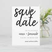 Big Script Schwarz und Weiß Hochzeit Speichern Sie Einladung (Stehend Vorderseite)