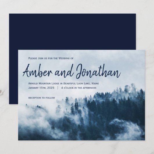 Big Script Winter Mountains Hochzeitseinladung Einladung (Vorne/Hinten)