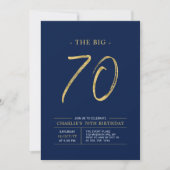 Big Seventy | Gold & Navy Blue 70th Birthday Party Einladung (Vorderseite)