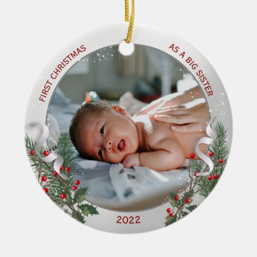Big Sis 1. Weihnachtsklassiker Silver Pflanze Rahm Keramik Ornament (Vorne)