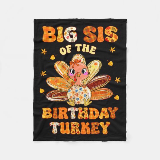 Big Sis Of The Birthday Turkey Bow Family Matching Fleecedecke (Vorderseite)