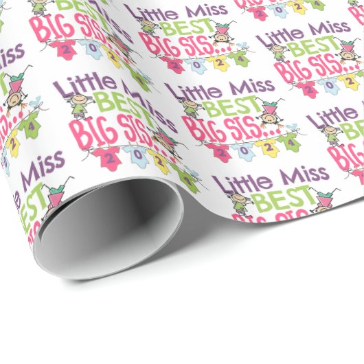 Big Sister 2024 - Kleine Miss Best Big Sis Geschenkpapier (Rolleneckpunkt)
