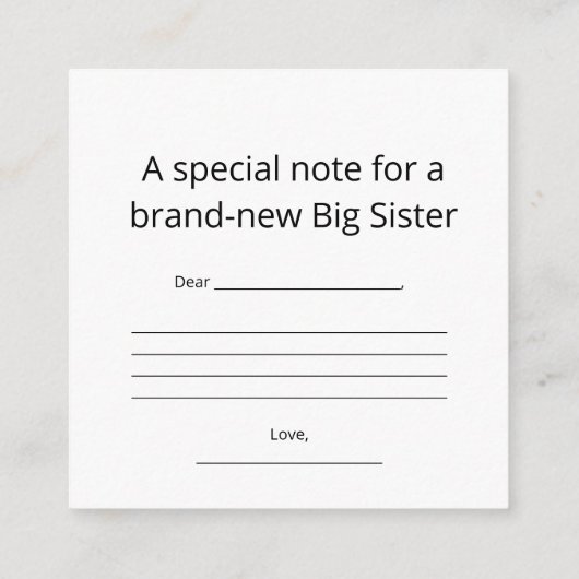 Big Sister Abstract Heart Enclosure Card Begleitkarte (Rückseite)
