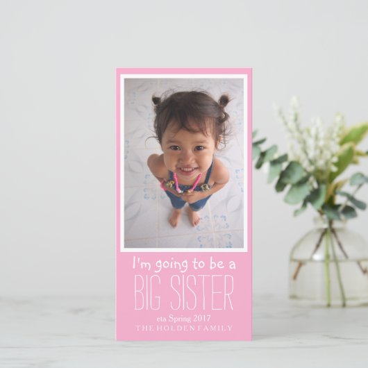 Big Sister Baby Announccard Ankündigung (Stehend Vorderseite)