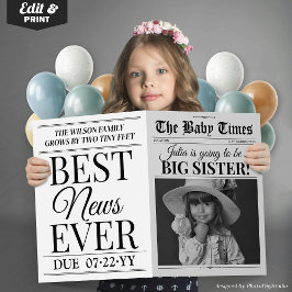 Big Sister Baby Announcement Newspaper Card Karte