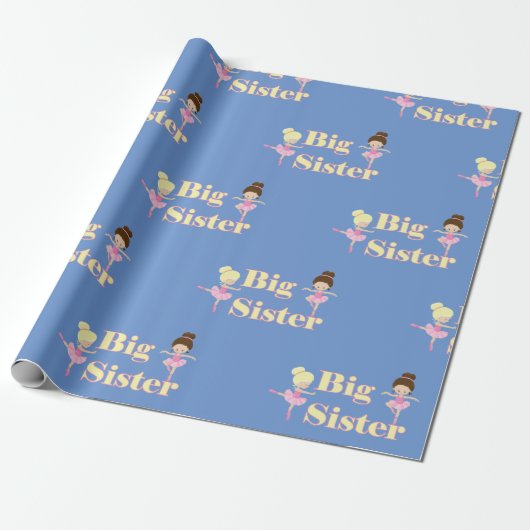 Big Sister Ballerina Sibling Blue Geschenkpapier (Ungerollt)