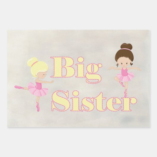 Big Sister Ballerina Sibling Geschenkpapier Set (Vorderseite)