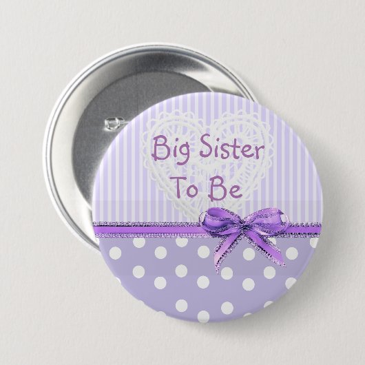 Big Sister be Baby Shower Button: Lila Bow Button (Vorne & Hinten)