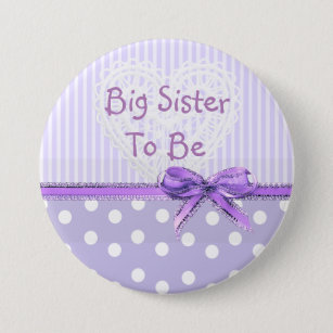 Big Sister be Baby Shower Button: Lila Bow Button