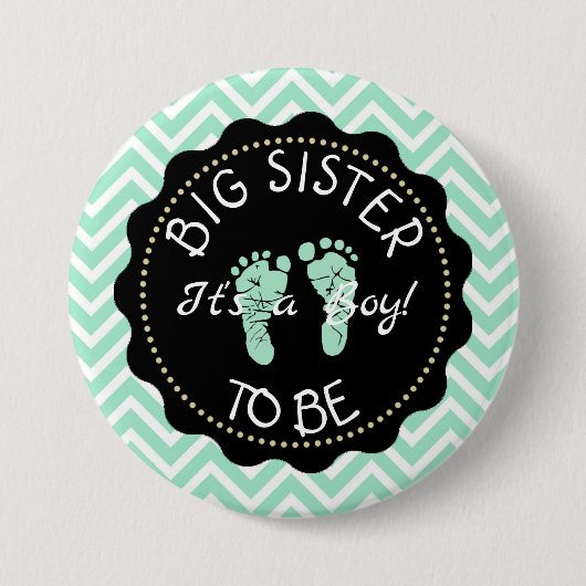 Big Sister be Green Zickzack Baby Shower Knopf Button (Vorderseite)