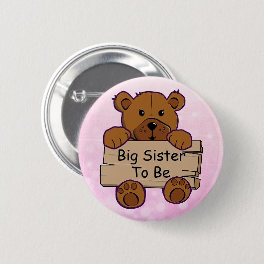 Big Sister be Teddy Bear Baby Dusche Button (Vorne & Hinten)