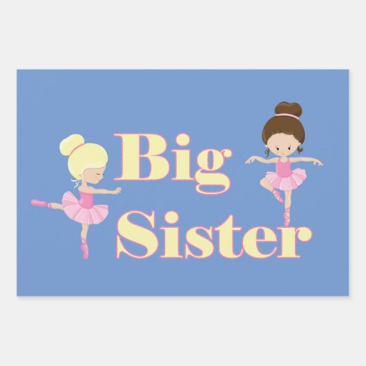 Big Sister Big Brother Sibling Blue Geschenkpapier Set (Vorderseite)