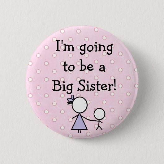 "Big Sister" Button, rosa mit weißen Polka Punkten Button (Vorderseite)