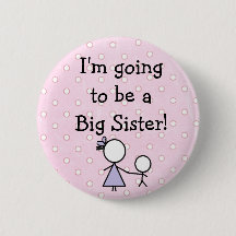 "Big Sister" Button, rosa mit weißen Polka Punkten