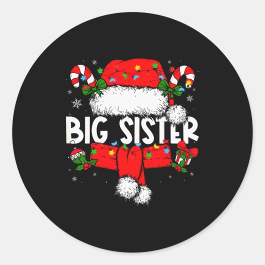 Big Sister Christmas Pajama Santa Claus Family Mat Runder Aufkleber (Vorderseite)