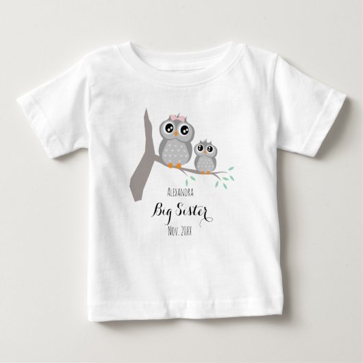 Big sister cute owls name and date baby t-shirt (Vorderseite)