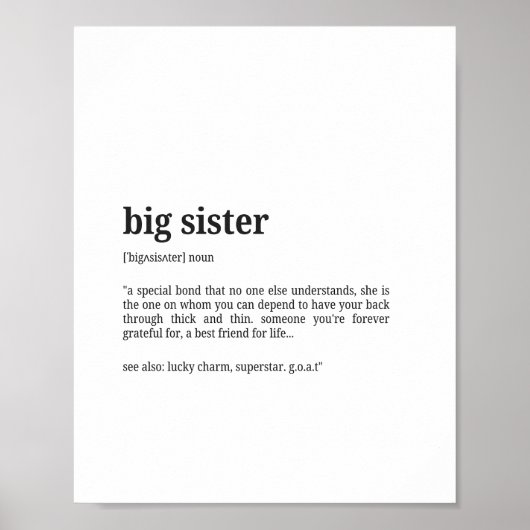 Big Sister Definition Wall Art Poster (Vorne)