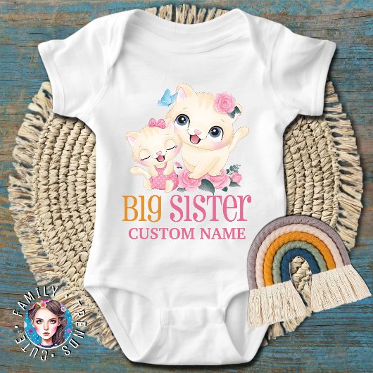 Big Sister farbige Monogramm und Niedliche Katzen Baby Strampler