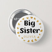 Big Sister Individuelle Name mit goldenen Herzen Button (Vorne & Hinten)