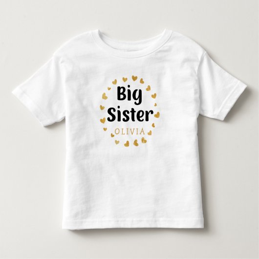 Big Sister Individuelle Name mit goldenen Herzen Kleinkind T-shirt (Vorderseite)