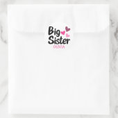 Big Sister Individuelle Name mit rosa Herzen Runder Aufkleber (Tasche)