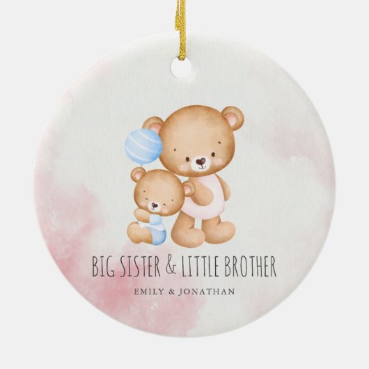 Big Sister Little Brother Niedlich Bears Wasserfar Keramik Ornament (Hinten)