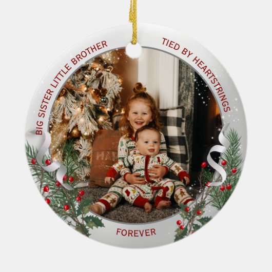 Big Sister Little Brother Warm Quotes Silber Rahme Keramik Ornament (Hinten)