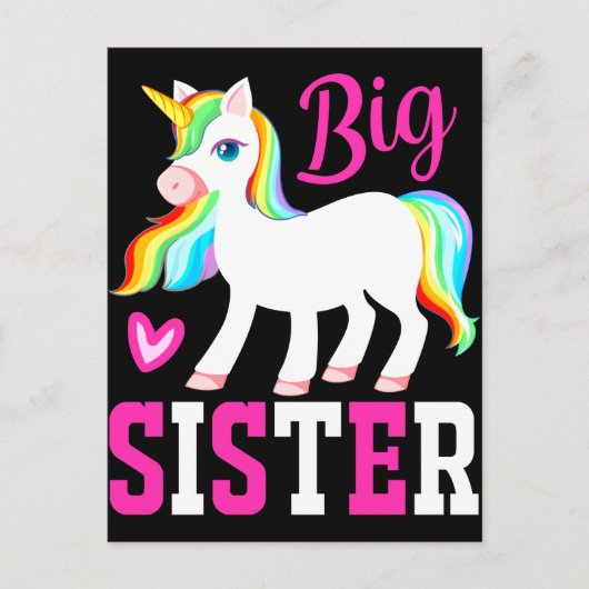 Big Sister Magical Unicorn mit Rainbow Mane & Schw Postkarte (Vorderseite)
