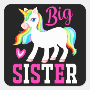 Big Sister Magical Unicorn mit Rainbow Mane & Schw Quadratischer Aufkleber