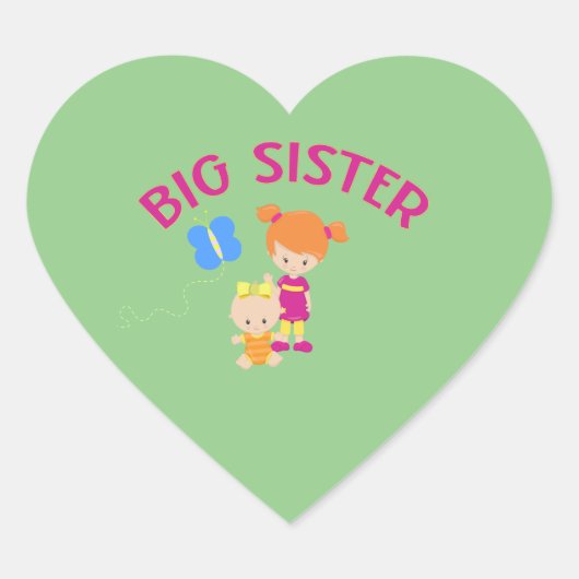 Big Sister mit Baby Sister Butterfly Herz-Aufkleber (Vorderseite)