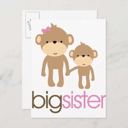 Big Sister Monkey Pregnancy Ankündigung T - Shirt (Vorne/Hinten)