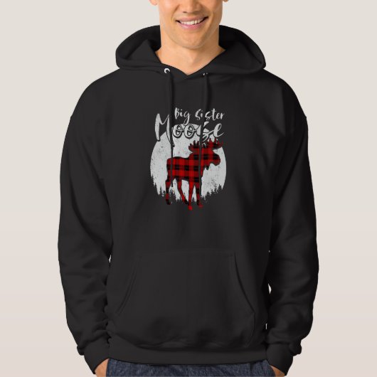 Big Sister Moose Red Plaid Buffalo Matching Family Hoodie (Vorderseite)