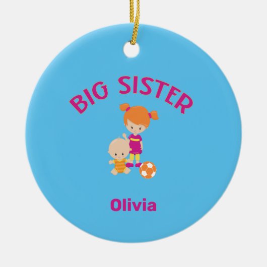 Big Sister Name mit Baby Brother Year Custom Keramik Ornament (Vorne)