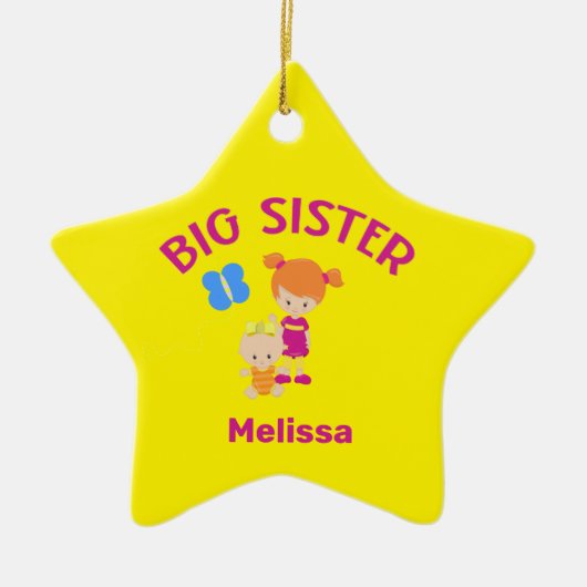 Big Sister Name mit Baby Sister Year Star Custom Keramik Ornament (Vorne)