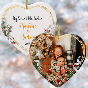 Big Sister New Baby Foto Holly Pine Gold Rahmen Ornament