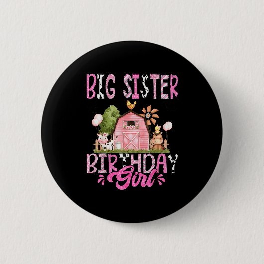 Big Sister Of The Birthday Girl Cute Farm Cow Birt Button (Vorderseite)