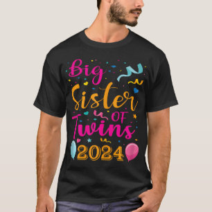 Big Sister of Twins 2024 Schwangerschaftsankündigu T-Shirt