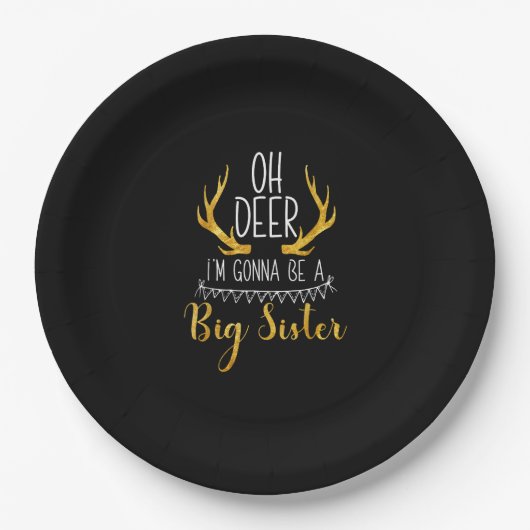 Big Sister Oh Deer Baby Announcement Cute Style  Pappteller (Vorderseite)
