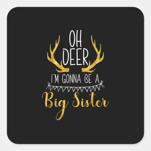 Big Sister Oh Deer Baby Announcement Cute Style  Quadratischer Aufkleber (Vorderseite)