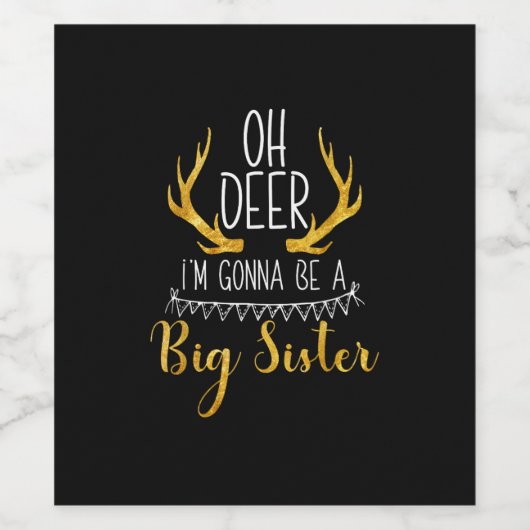 Big Sister Oh Deer Baby Announcement Cute Style Weinetikett (Einzelnes Label)