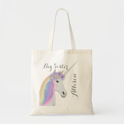 Big Sister Personalisiert Rainbow Unicorn Tragetasche (Vorne)