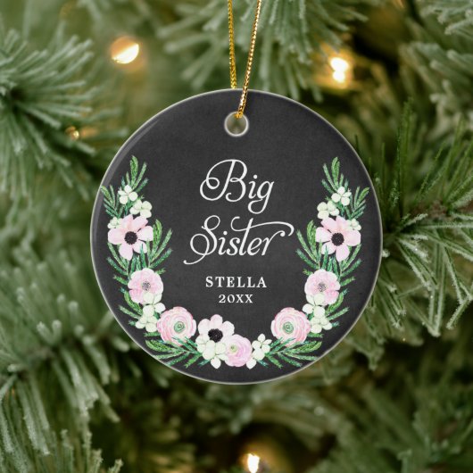 Big Sister Personalisierte Bohemische Blumenschrei Keramik Ornament (Baum)