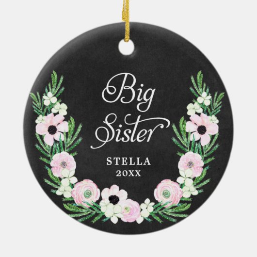 Big Sister Personalisierte Bohemische Blumenschrei Keramik Ornament (Hinten)