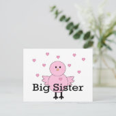 Big Sister Pink Chick & Hearts Postkarte (Stehend Vorderseite)