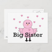 Big Sister Pink Chick & Hearts Postkarte (Vorne/Hinten)