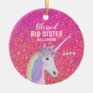 Big Sister Pink Glitzer Einhorn Personalisiert Keramik Ornament